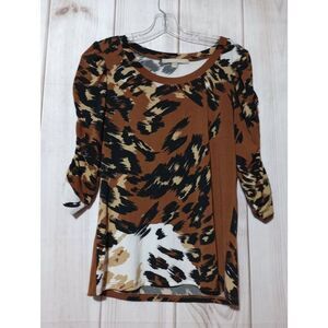 Complements Shirt Ladies Small Brown Black 3/4 Sleeve Round Neck